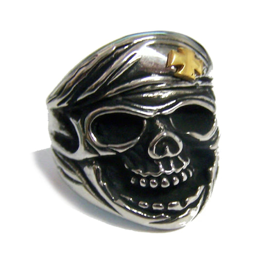 Wholesale Skull With Iron Cross Beret Hat Stainless Steel Biker Ring - Assorted Sizes