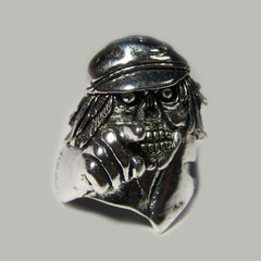 Wholesale Skeleton Pointing With Hat Designs Metal Biker Ring - Assorted Sizes