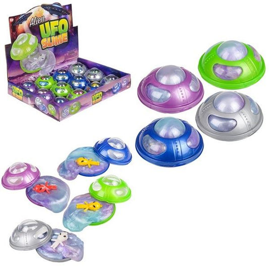 New Wholesale UFO Rainbow Color Alien Spaceship Sensory Slime Toy For Kids - Assorted Colors- MOQ 12 Pcs