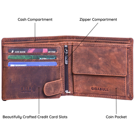 Genuine Leather Leo 3D Printed Vintage Brown RFID Protected  Men's Leather Wallet
