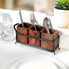 Iron Spoon Holder with 3 Wooden jar