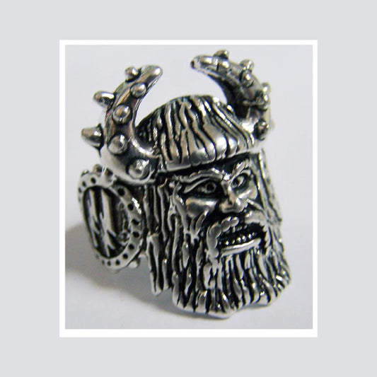 Wholesale Viking Head with Horn Hat Metal Biker Ring - Assorted Sizes