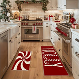 2pcs Christmas Candy Cane Kitchen Mats Set - Anti-Slip, Machine Washable, Festive Holiday Decor for Home & Dining Room (16"x24", 16"x47")