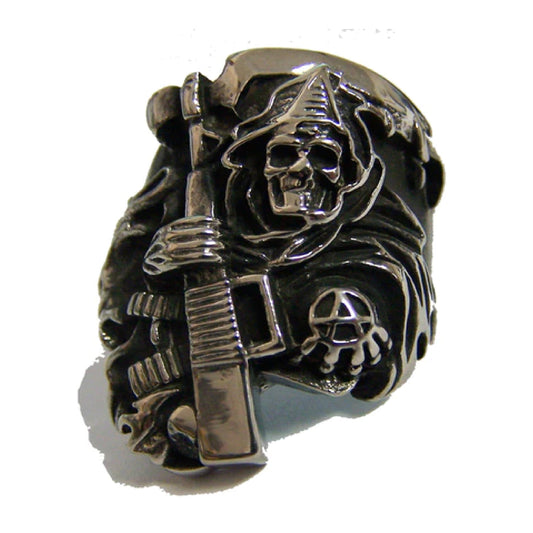 Wholesale Anarchy Grim Reaper With Machine Gun Unisex Assorted Size Biker Ring (Sold by 3 PCS)