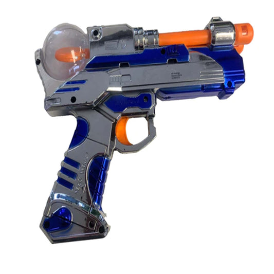 Blue Twin Barrel Spin Ball Outer Space Light Up Pistol Gun Cool Light-Up Effects and Sound!