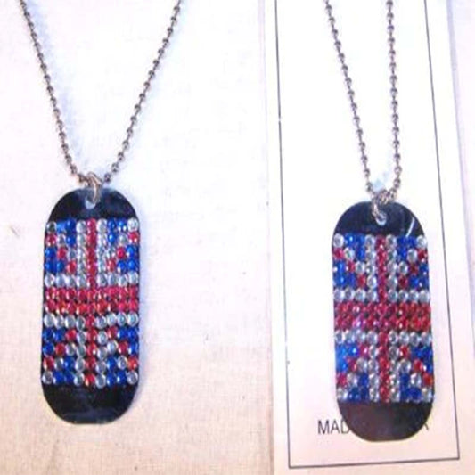 Wholesale British Dog Tag Crystal Necklace with Jewels Stylish and Trendy (Sold by the PIECE OR dozen)