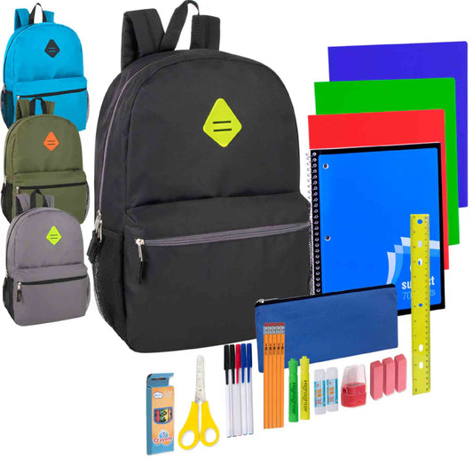 Bulk Side Pocket Backpack with School Supply Kit
