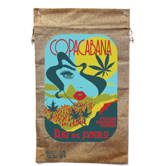Copacabana Marijuana Burlap Bag - Stylish Tote with a Cannabis Twist (Sold By Piece)