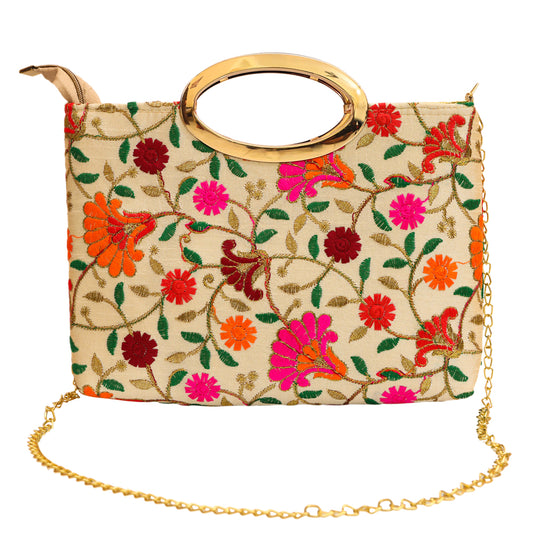 New Beautiful Clutch With Floral Embroidery And A Sling For Women's
