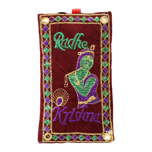 Whoesale New Beautiful Maroon Color Artistic Mobile Purse With Spiritual Embroidery