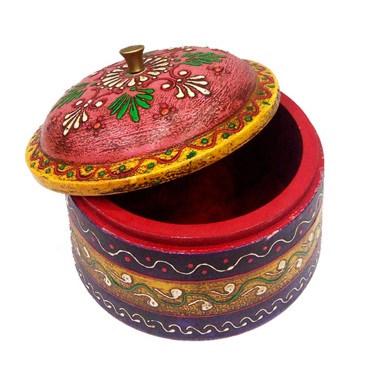 Wholesale Beautiful Multicolor Embossed Design Round Wooden Box (MOQ-10)