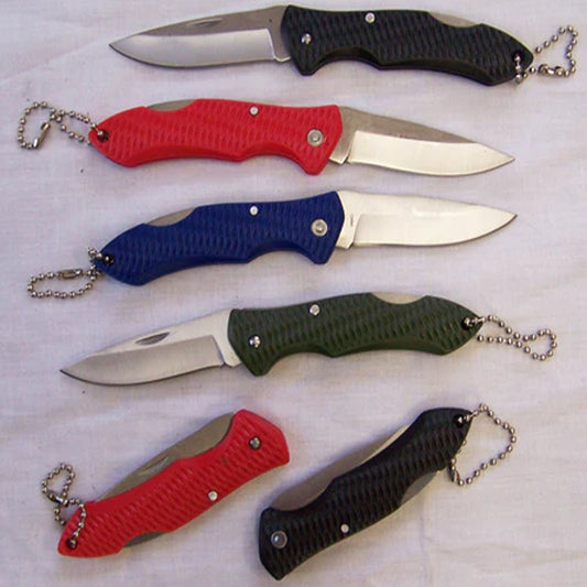 Wholesale Black Ruff Handle Pocket Knife with Ball Chain -  Assorted (Sold By Dozen)