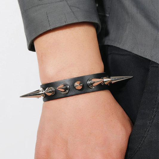 Two Size Spike Punk Leather Bracelets - Edgy and Stylish Wrist Accessories (Sold  By The Piece)