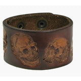 Wholesale Thick Engraved Skull Brown Leather Cuff Bracelet - Rustic & Edgy Style