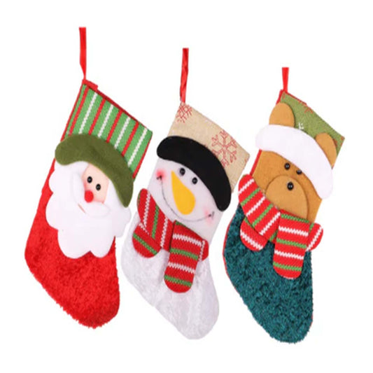 Wholesale Cute Christmas Stockings Bear Santa or Snowman Design Perfect for Small Items! (sold by the piece or dozen)