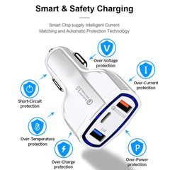 3-Port USB Fast Car Charger Adapter Type C Port for Android