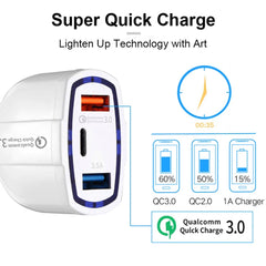 3-Port USB Fast Car Charger Adapter Type C Port for Android