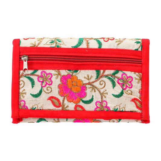 Beautiful Little White And Red Color Floral Embroidery Purse For Women's