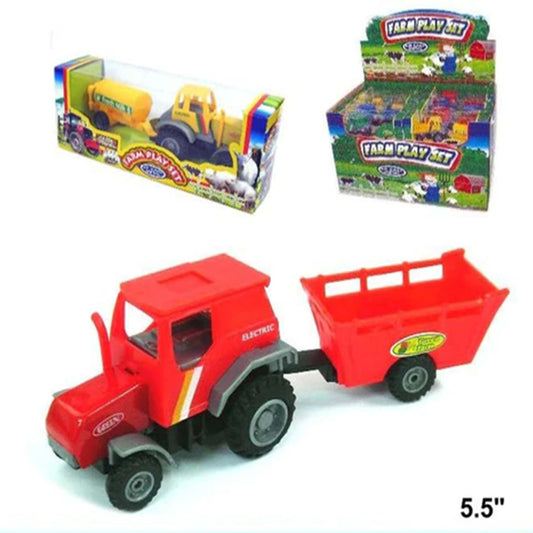 Diecast Metal Friction Powered Farm Tractor with Trailer