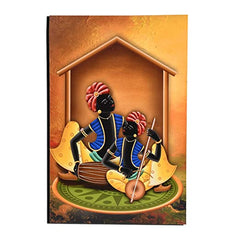 Digital Painting for Living Room Set of 3pcs, Rajasthani Village Scene