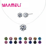 New Fashion Women Jewelry Sets 25 Sterling Silver CZ Crystal Round Pendant Necklace Stud Earrings Wedding Party Ceremoey Anel