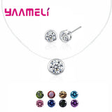 New Fashion Women Jewelry Sets 25 Sterling Silver CZ Crystal Round Pendant Necklace Stud Earrings Wedding Party Ceremoey Anel