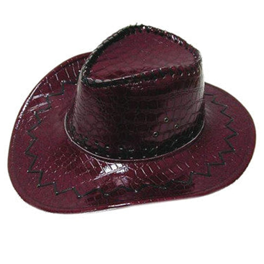New Stylish Faux Maroon Snakeskin Cowboy Hat - Western Fashion (Sold By Piece)