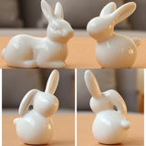 2808BA Pure White Easter Animal Miniatures Rabbit Ceramic Figurines Home Decoration China Gift, Modern Statue Desk Ornament