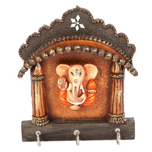 Wholesale Jharokha Design Lord Ganesha Wooden Key Holder For Wall (MOQ-10)
