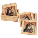 Wholesale New Bani Thani Print Kadamb Wood Tea Coaster (MOQ-10)