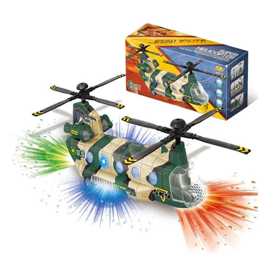 Flashing Light-Up Bump & Go Military Chinook Helicopter Quick Assembly, Sound Effects, Drives Around