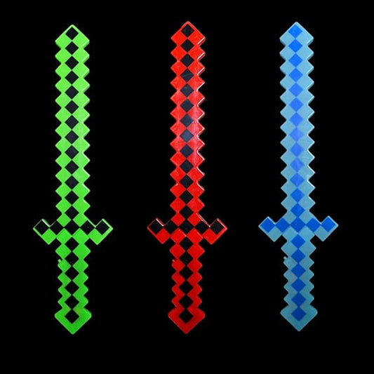 Assorted Color 24" Light Up Rainbow Pixel Sword with Sound - Playful and Dazzling (Sold By Piece)