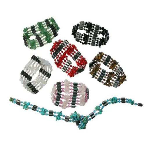 Wholesale Magnetic Hematite Stone & Crystal Wrap Bracelet/Necklace Chip Beaded Jewelry (sold by the piece or dozen)