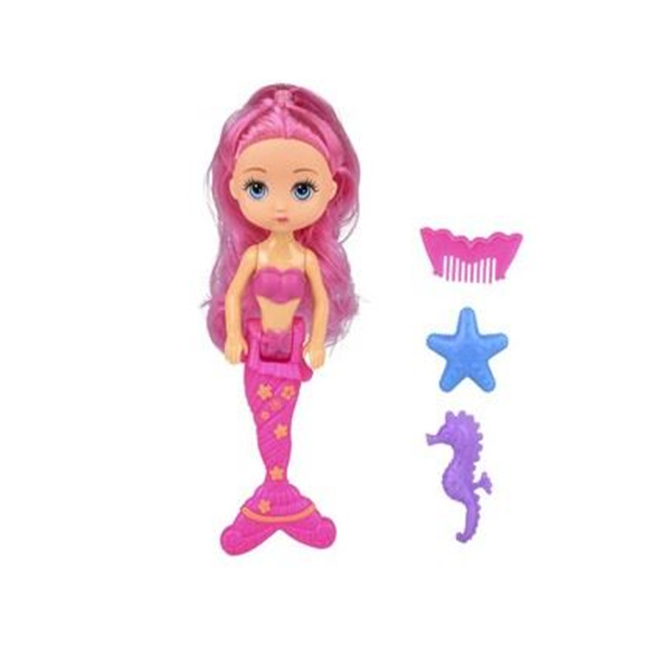 7-Inch Mermaid Doll Set - Includes Doll, Hair Brush, Starfish, and Seahorse (Assorted)