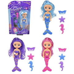 7-Inch Mermaid Doll Set - Includes Doll, Hair Brush, Starfish, and Seahorse (Assorted)
