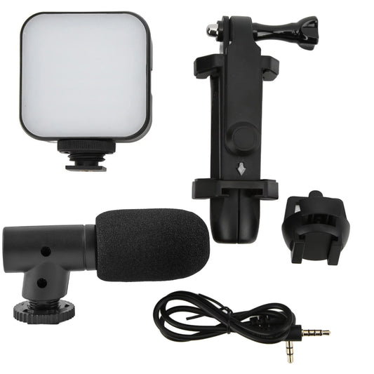 Microphone Shooting Vlogging Kit With LED Light & Phone Holder