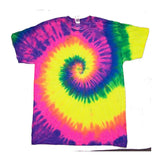 Wholesale Neon Florescent Rainbow Tie Dye Tee Shirt Bright and Vibrant Colors (Sold by the piece)