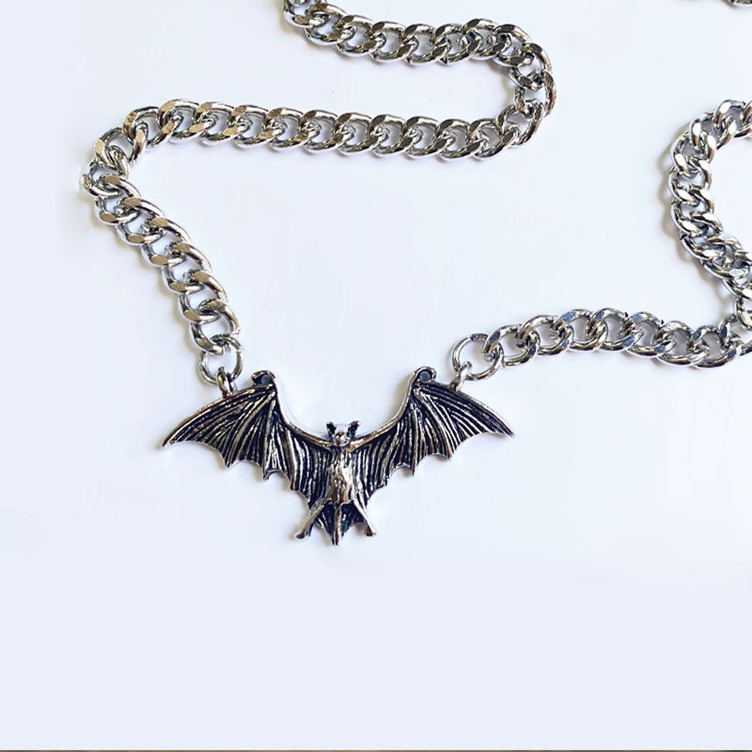 Gothic choker with bat and chains