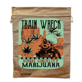 Wholesale New Stylish Train Wreck Printed Burlap Material Storage Bag