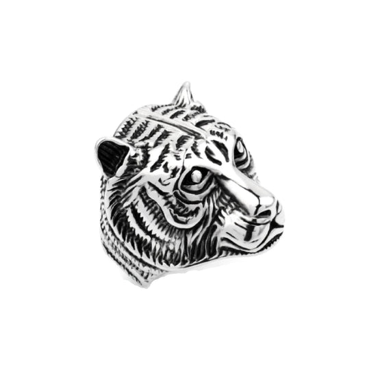 Wholesale New Tiger Head Shaped 1" Metal Biker Ring (MOQ-6)