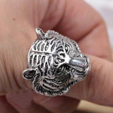 Wholesale New Tiger Head Shaped 1" Metal Biker Ring (MOQ-6)