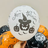 2907BA Club Decoration 12-Inch Halloween Balloon Thickened Skull Pumpkin Black Cat Bat Ghost Thriller Black and White Orange