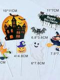 2907BA Halloween Decoration Cake Inserting Card Pumpkin Bat Spider Witch Haunted House Plug-in Baking Birthday Cake Decoration