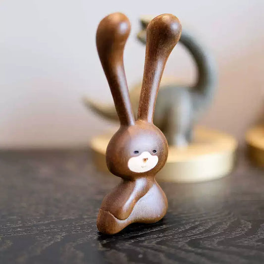 Green Sandalwood Rabbit Decoration Cute Creative Solid Wood Small Animal Home Decorations Nose Massage Equipment Gift