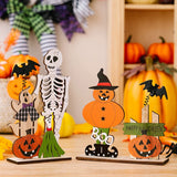 2907BA H3 New Halloween Creative Spring Skull Table Decorations Ghost Festival Pumpkin Bat Wooden Decoration