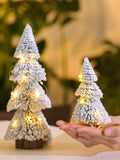 New Arrival Creative Tower-Shaped Flocking Snow Pine Desktop with Lights Christmas Tree Ornaments Christmas Decorations Mini Pine Needle