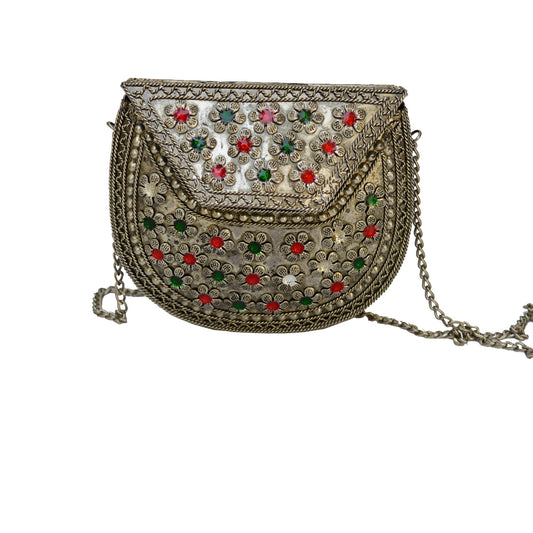 Beautiful & Stylish Stones Style Painted Oxidized Bag With Chain Strap