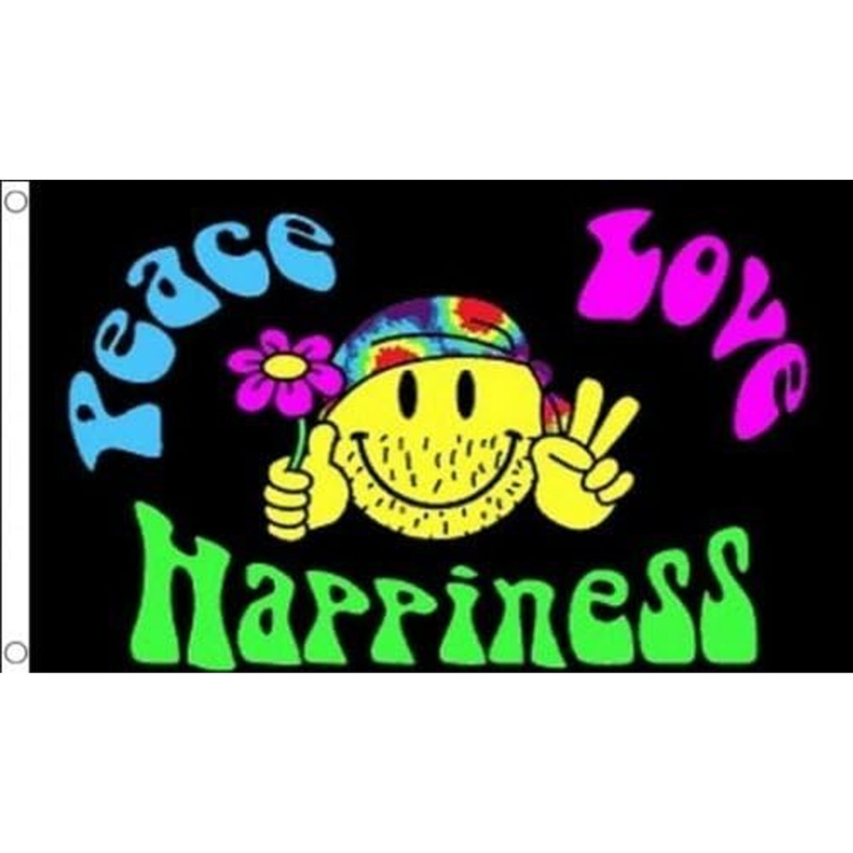 New Premium Quality Peace Love Happiness 3 x 5 Flag - Share Positive Vibes (Sold By Piece)