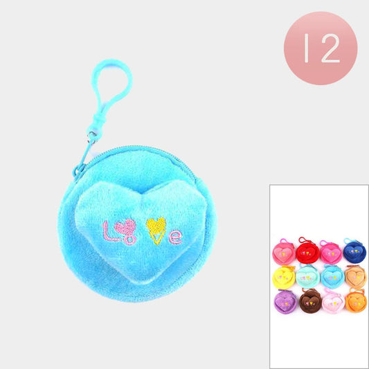 LOVE Message Heart Pointed Round Coin Purses (Sold By Dozen=$23.88)