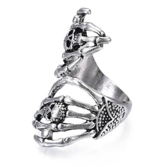 Wholesale New Adjustable Skeleton Hands Metal Biker Ring - Unique Biker Jewelry (Sold By Piece)